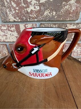 Seabiscuit Saratoga Race Horse Mug 4.5” Tall 9” Long Beautiful Condition!